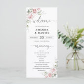 Trouwprogramma met Roze Rozen Programmakaart (Staand voorkant)