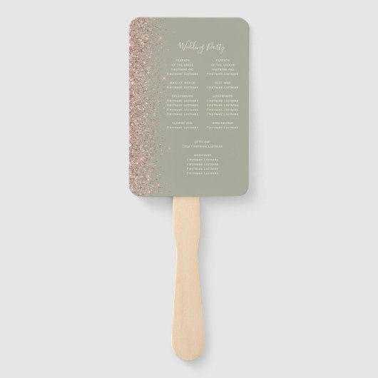 Trouwprogramma met saliegroene rand van roze goude handwaaier (Achterkant)