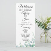 Trouwprogramma met smaragdgroene eucalyptus kaart (Staand voorkant)