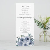 Trouwprogramma met stoffig blauwe bloemen menu (Staand voorkant)