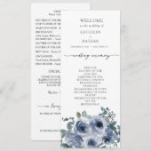 Trouwprogramma met stoffig blauwe bloemen menu (Voorkant / Achterkant)