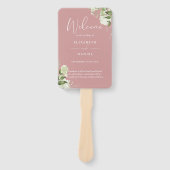 Trouwprogramma met stoffige roos bloemengroen handwaaier (Voorkant)