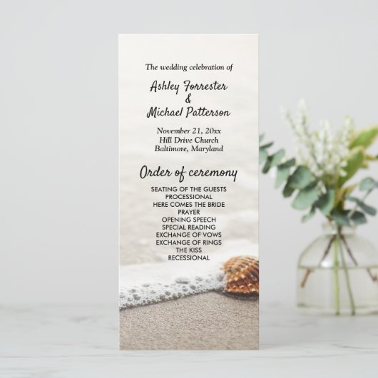 Trouwprogramma met strandgolven programmakaart (Staand voorkant)