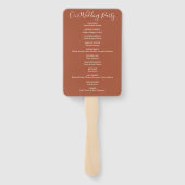 Trouwprogramma met Terracotta handgeschreven lette Handwaaier (Achterkant)