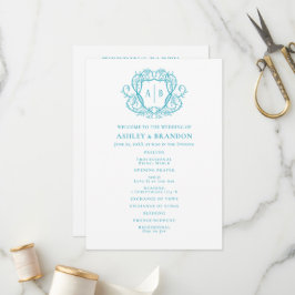 Trouwprogramma met Turquoise Wapen en Monogram 'Ra Programmakaart