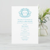 Trouwprogramma met Turquoise Wapen en Monogram 'Ra Programmakaart (Staand voorkant)