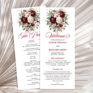Trouwprogramma met vintage blush burgundy bloemen programmakaart