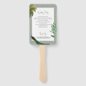 Trouwprogramma met vintage pauwveer en tropische e handwaaier (Achterkant)