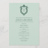 Trouwprogramma met vintage-saliegroene monogramtro programmakaart (Voorkant)