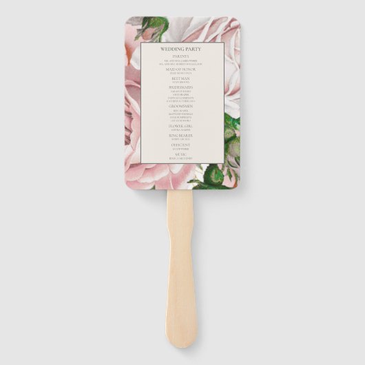 Trouwprogramma met waterverf bloemmotief in roze t handwaaier (Achterkant)