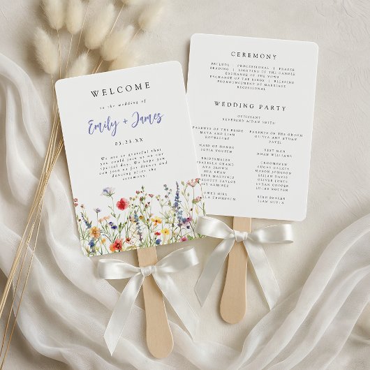 Trouwprogramma met wilde bloemen handwaaier