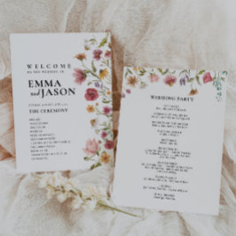 Trouwprogramma met wilde bloemen kaart
