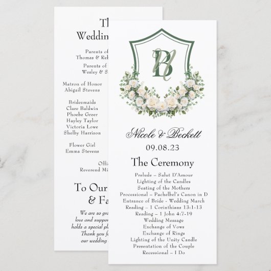 Trouwprogramma met witte bloemen crest programmakaart (Voorkant / Achterkant)