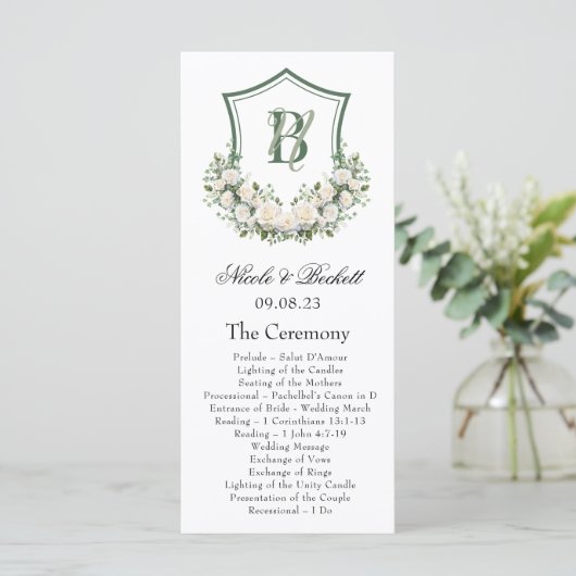 Trouwprogramma met witte bloemen crest programmakaart (Staand voorkant)