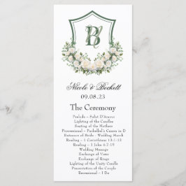 Trouwprogramma met witte bloemen crest programmakaart