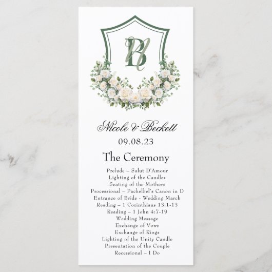 Trouwprogramma met witte bloemen crest programmakaart (Voorkant)
