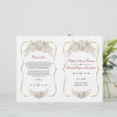 Trouwprogramma met witte bloemen en gouden lijst ' (Staand voorkant)