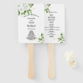 Trouwprogramma met witte rozen en baby's adem handwaaier (Voorkant en achterkant)