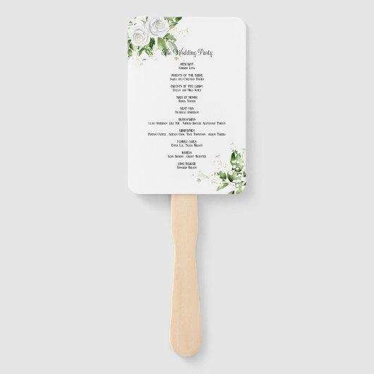Trouwprogramma met witte rozen en baby's adem handwaaier (Achterkant)