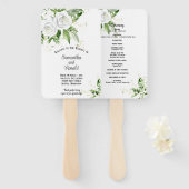 Trouwprogramma met Witte Rozen en Gipsbloem Handwaaier (Voorkant en achterkant)