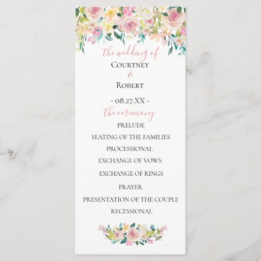 Trouwprogramma met zacht zomerse bloemen programmakaart (Voorkant)