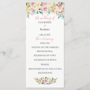 Trouwprogramma met zacht zomerse bloemen programmakaart