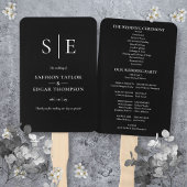 Trouwprogramma met zwart-wit monogram handwaaier
