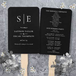 Trouwprogramma met zwart-wit monogram handwaaier