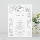 Trouwprogramma Modern Eenvoudig Bloemen Zilver Programmakaart (Staand voorkant)