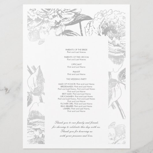 Trouwprogramma Modern Eenvoudig Bloemen Zilver Programmakaart (Achterkant)