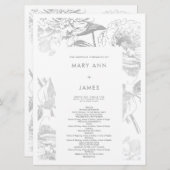 Trouwprogramma Modern Eenvoudig Bloemen Zilver Programmakaart (Voorkant / Achterkant)