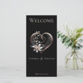 Trouwprogramma-Modern roze hart met bloemen (Staand voorkant)