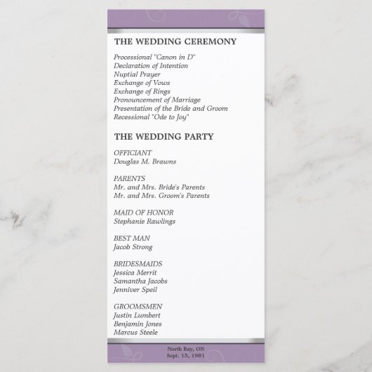 Trouwprogramma - Monogram Lavendel Paarse Bloemen Programmakaart (Achterkant)