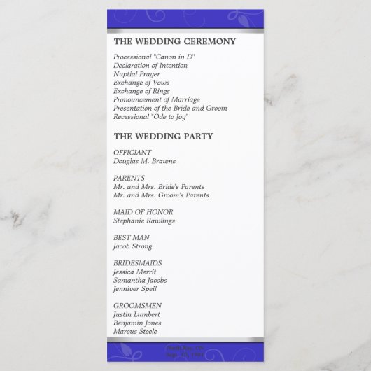 Trouwprogramma - Monogram Royal Blue Floral Programmakaart (Achterkant)