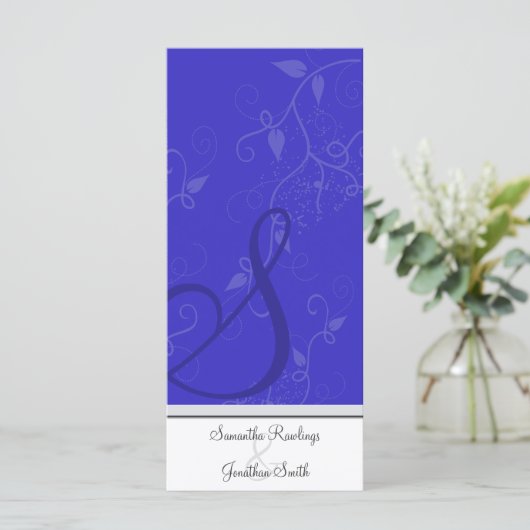 Trouwprogramma - Monogram Royal Blue Floral Programmakaart (Staand voorkant)