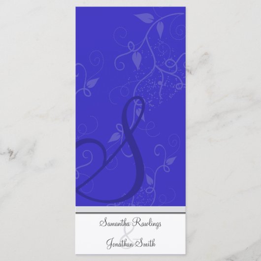Trouwprogramma - Monogram Royal Blue Floral Programmakaart (Voorkant)