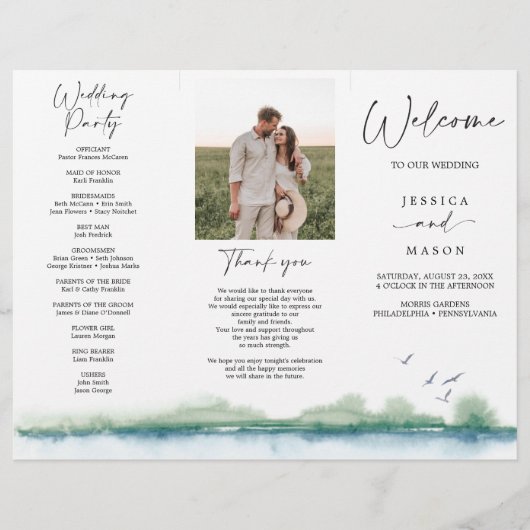 Trouwprogramma 'Mountain Lake' drie-voudig vouwen Flyer (Voorkant)