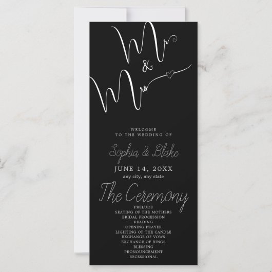 Trouwprogramma 'Mr & Mrs Minimalist Black' (Voorkant)
