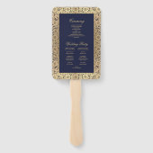 Trouwprogramma Navy Blauw Gouden Rozen Vintage Handwaaier (Achterkant)