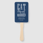 Trouwprogramma 'Navy Blue Eat Drink and Be Married Handwaaier (Voorkant)