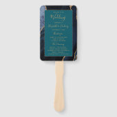 Trouwprogramma Navy Blue Goud Agate Teal Handwaaier (Voorkant)