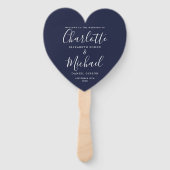 Trouwprogramma Navy Blue Hart Hand Fan Handwaaier (Voorkant)
