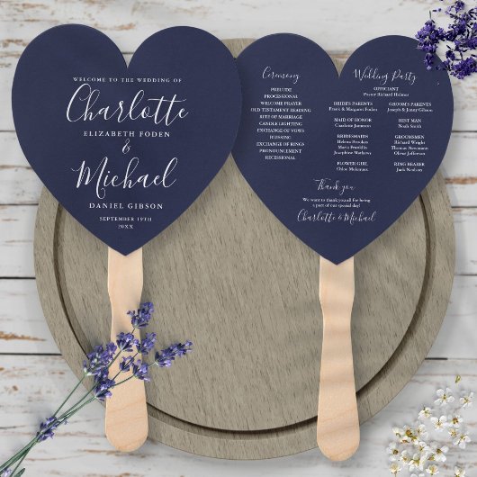 Trouwprogramma Navy Blue Hart Hand Fan Handwaaier
