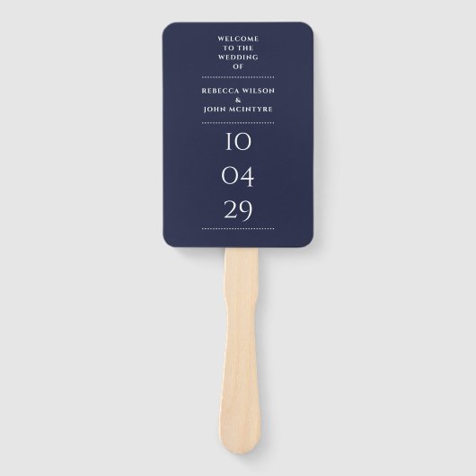 Trouwprogramma Navy Blue Special Date Handwaaier (Voorkant)