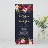 Trouwprogramma Navy Burgundy Marsala Boho Bloemen Programmakaart (Staand voorkant)