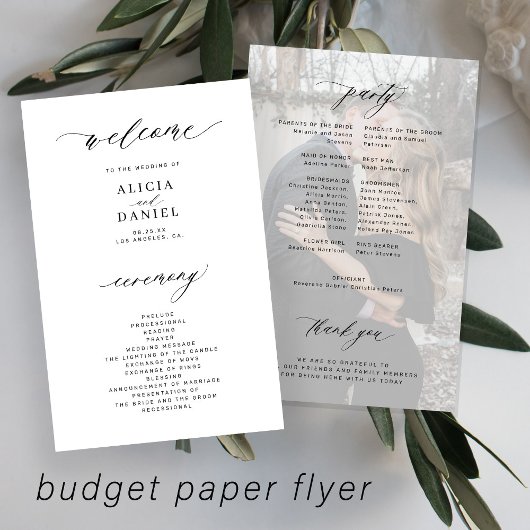 Trouwprogramma op budget wit zwart elegant foto flyer