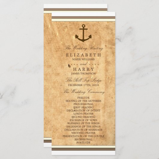 Trouwprogramma op papier met anker uit de scheepva programmakaart (Voorkant / Achterkant)