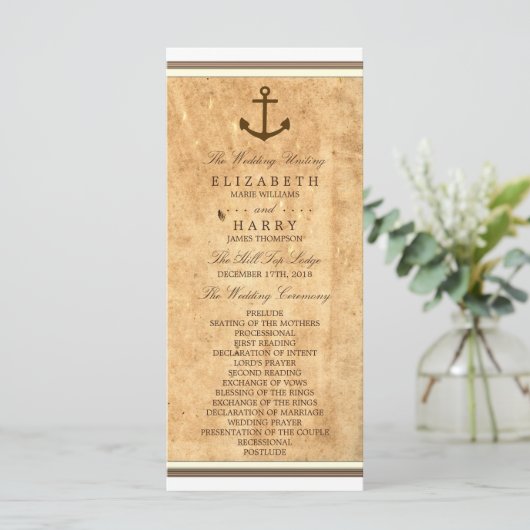 Trouwprogramma op papier met anker uit de scheepva programmakaart (Staand voorkant)