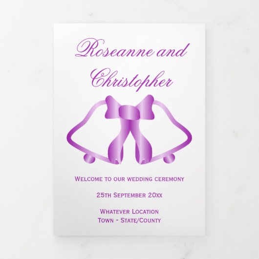 Trouwprogramma Paarse klokken en lint Drieluik Programma (Cover)