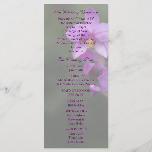 Trouwprogramma - Paarse Orchidee Kaart (Achterkant)